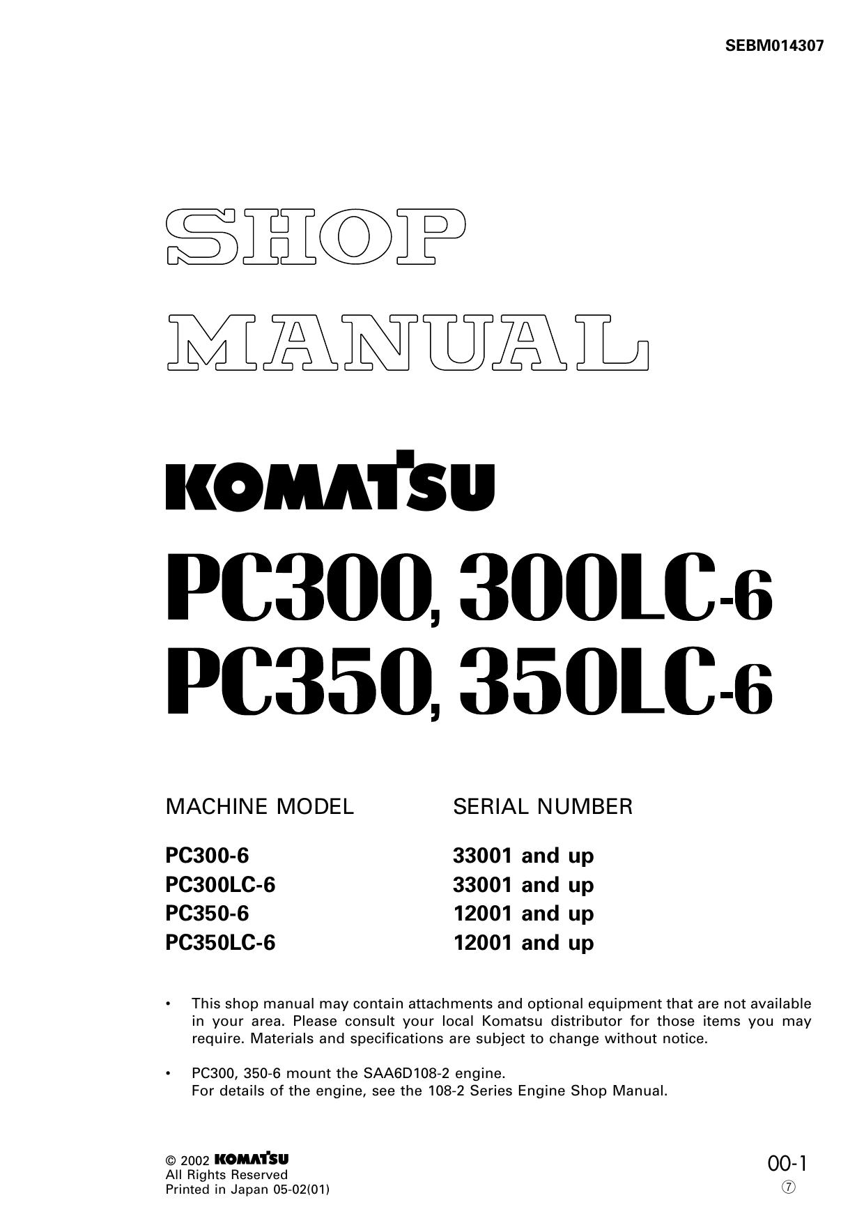 PC300-6 PC300LC-6 PC350-6 PC350LC-6 Shop Manual